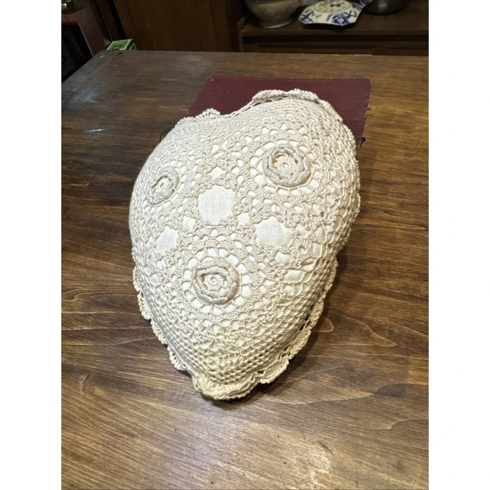 Heart Shaped Hand Crochet Throw Pillow 8 X 8 Grandma Cottagecore